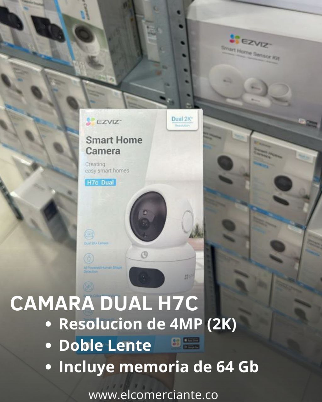 Cámara WiFi doble lente 2K (4megapixeles) H7C para exterior + Memoria de 64 Gb