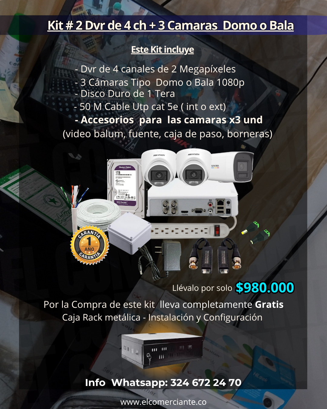 kit #2 Dvr 4 ch + 03 Camaras de Seguridad.