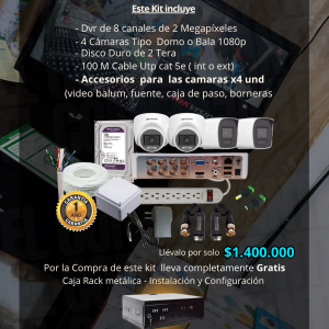 kit # 4 Dvr de 8ch + 04 Camaras de seguridad.