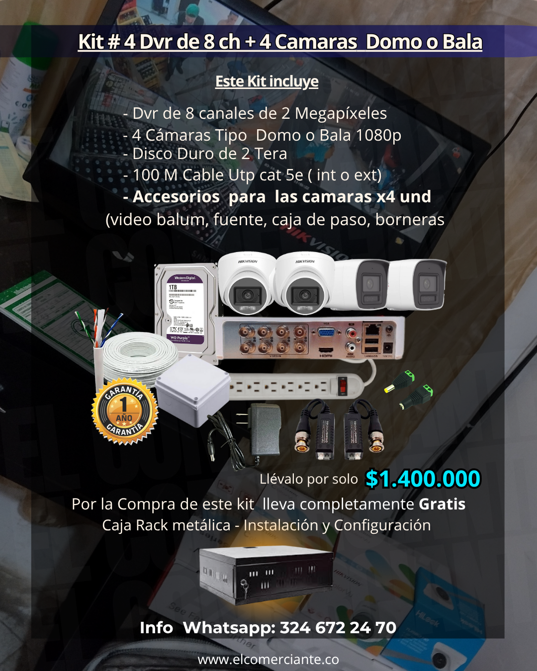 kit # 4 Dvr de 8ch + 04 Camaras de seguridad.