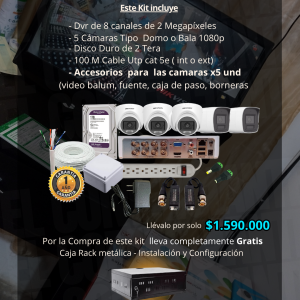 kit # 5 Dvr de 8 ch + 05 Camaras de seguridad.