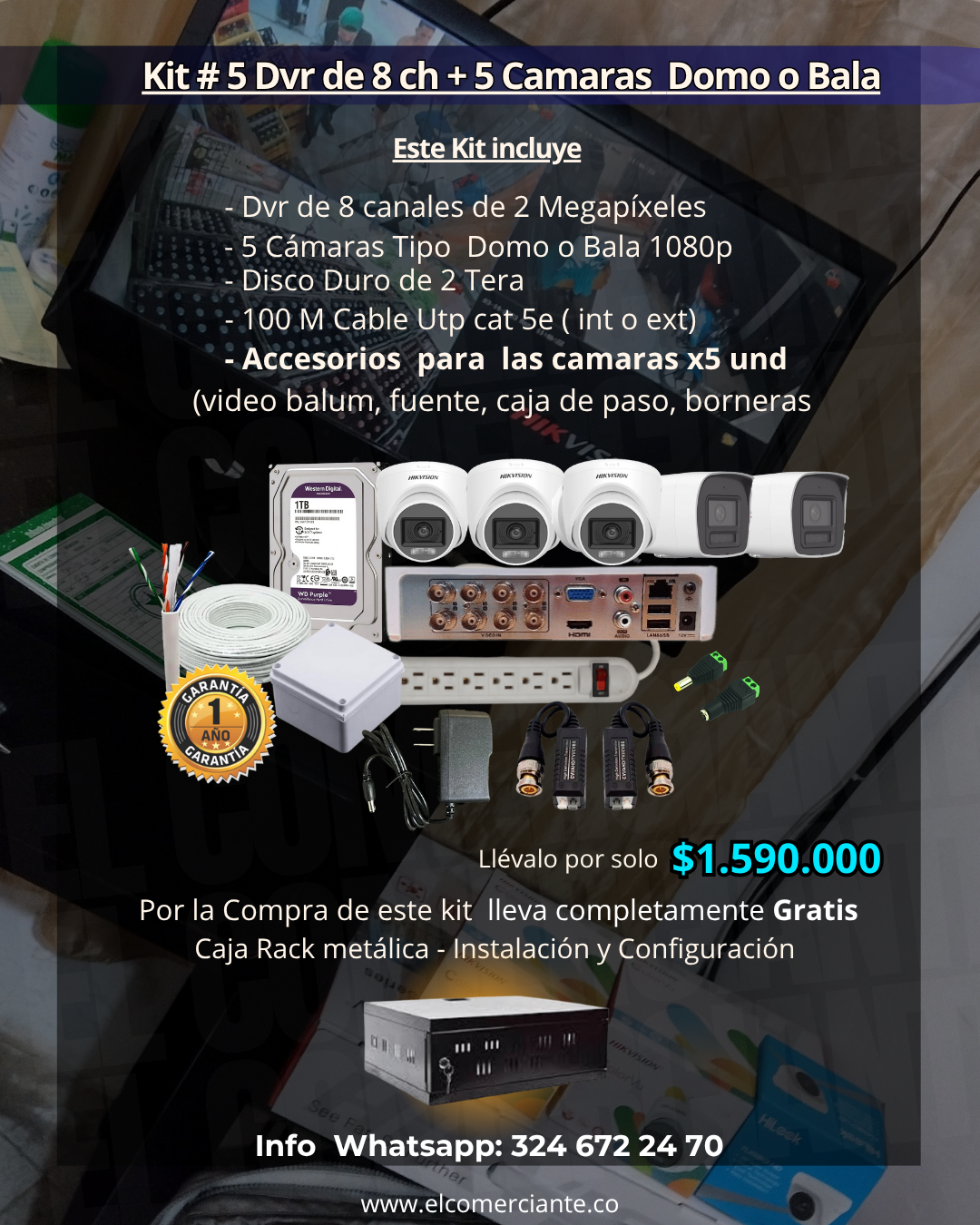 kit # 5 Dvr de 8 ch + 05 Camaras de seguridad.