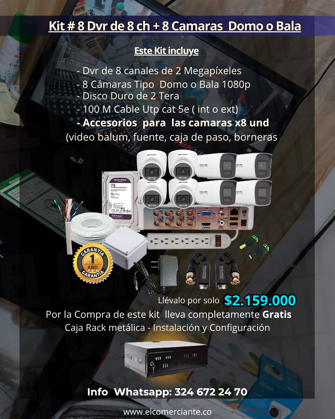 kit #8 Dvr de 8 Ch + 08 Camaras de Seguridad